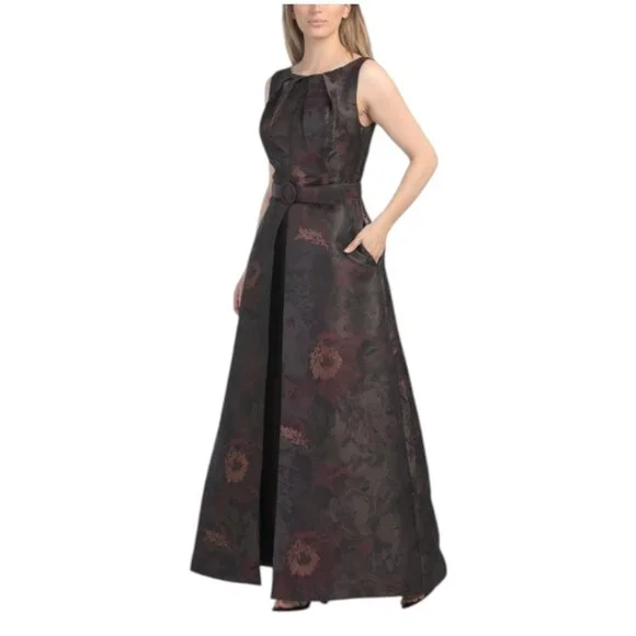 KAY UNGER Sleeveless Walk Through Jacquard Jumpsuit